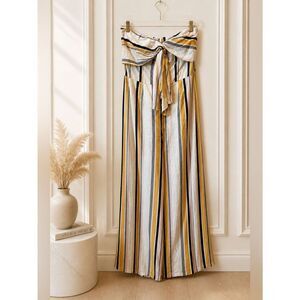 Blue Yellow & Cream Striped Strapless Jumpsuit by Gypsies & Moondust S-9 NWT